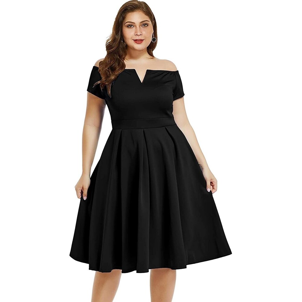 LALAGEN Swing Knee Dress Sz L Vintage 1950s Party Cocktail Wedding Black NWT B87